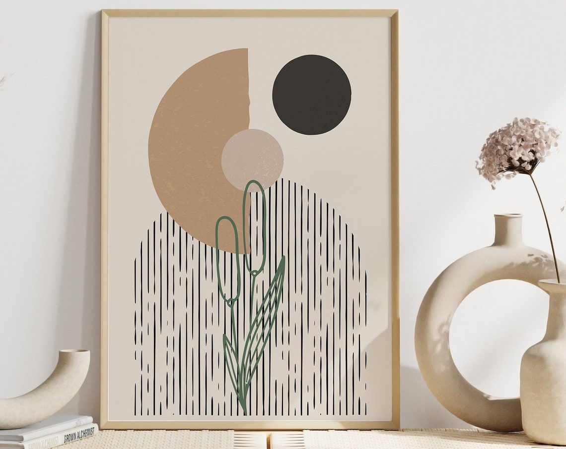 Abstract Beige Arches Green Flower Mid Century Modern Poster