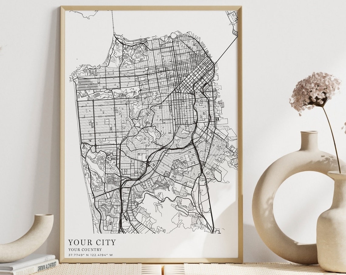 Custom City Map Poster Minimalist Black White Personalized Map Gift - Image 6