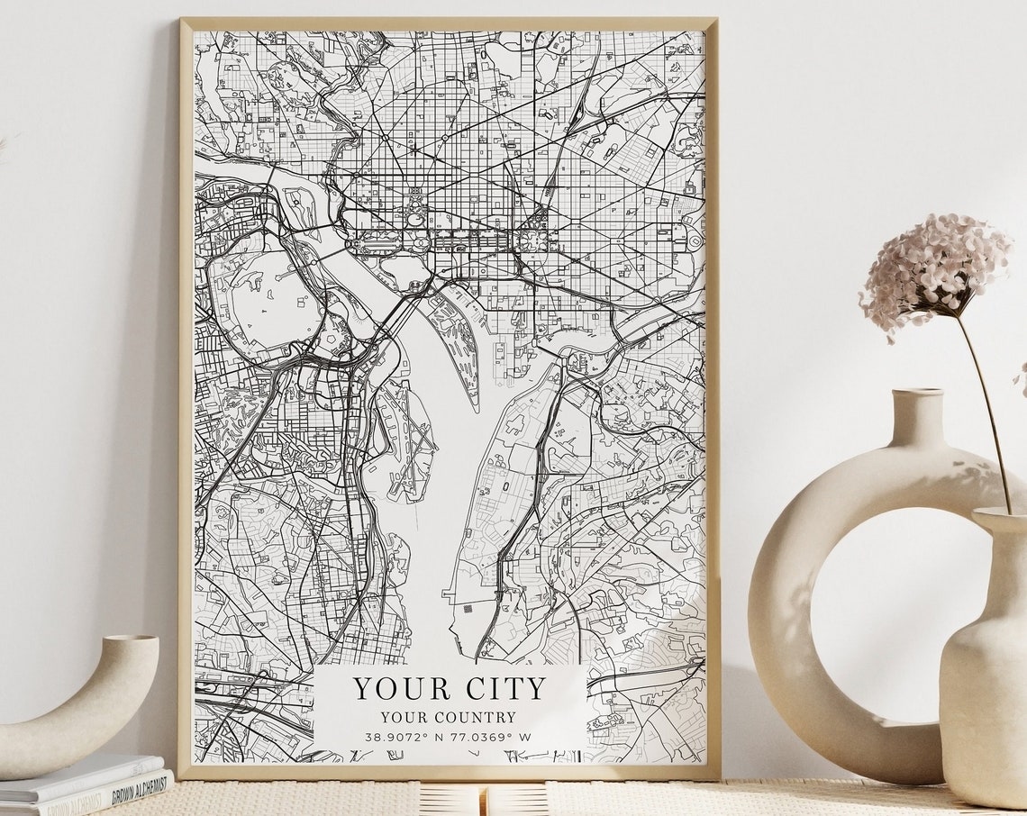Personalized City Map Poster Custom Map Art Black and White Minimalist - Image 6
