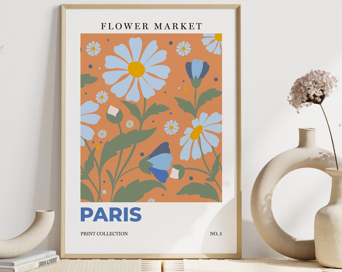 Paris Flower Market White Daisies Botanical Retro City Art Poster - Image 7