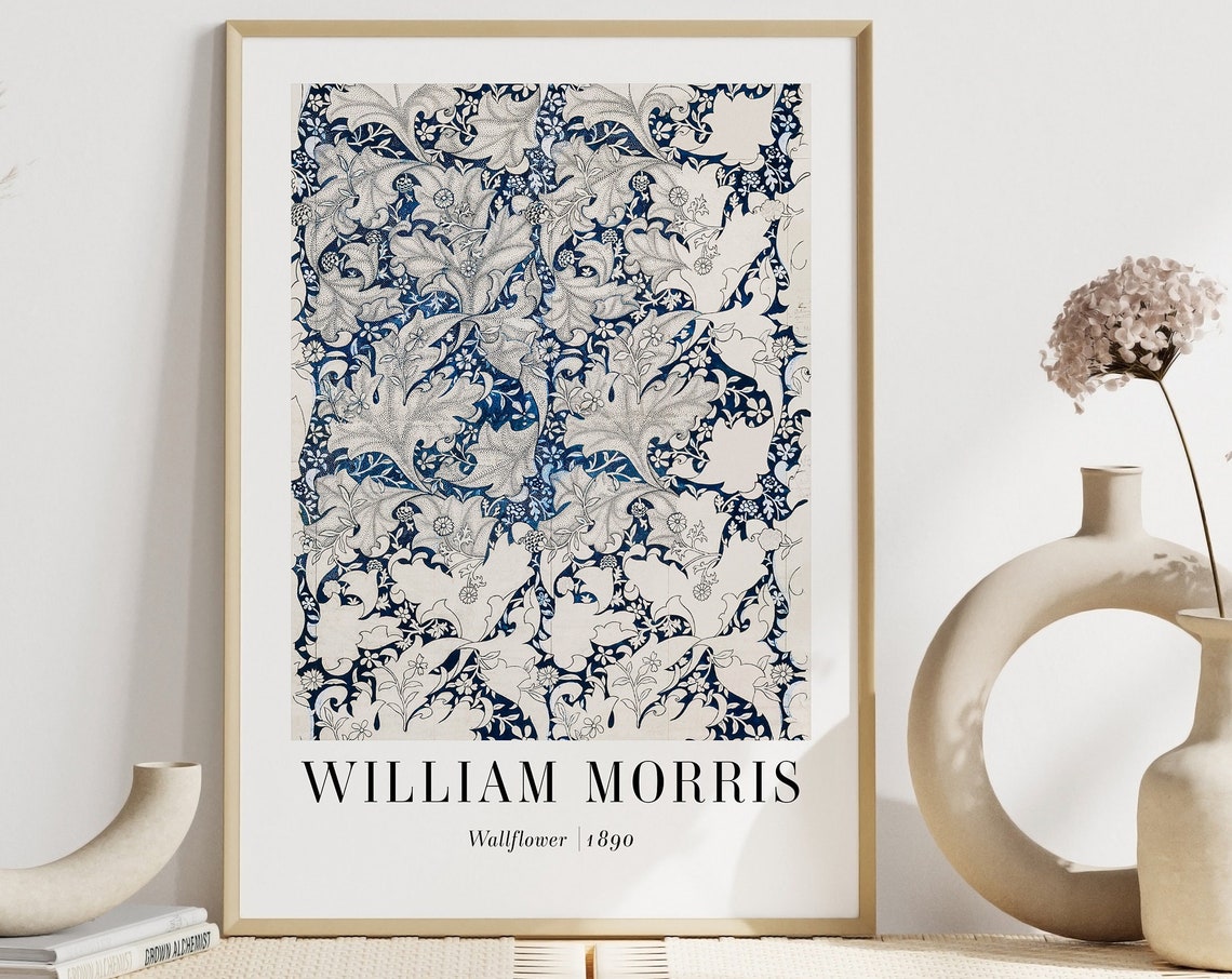 William Morris Wallflower 1890 Blue Floral Pattern Vintage Art Poster