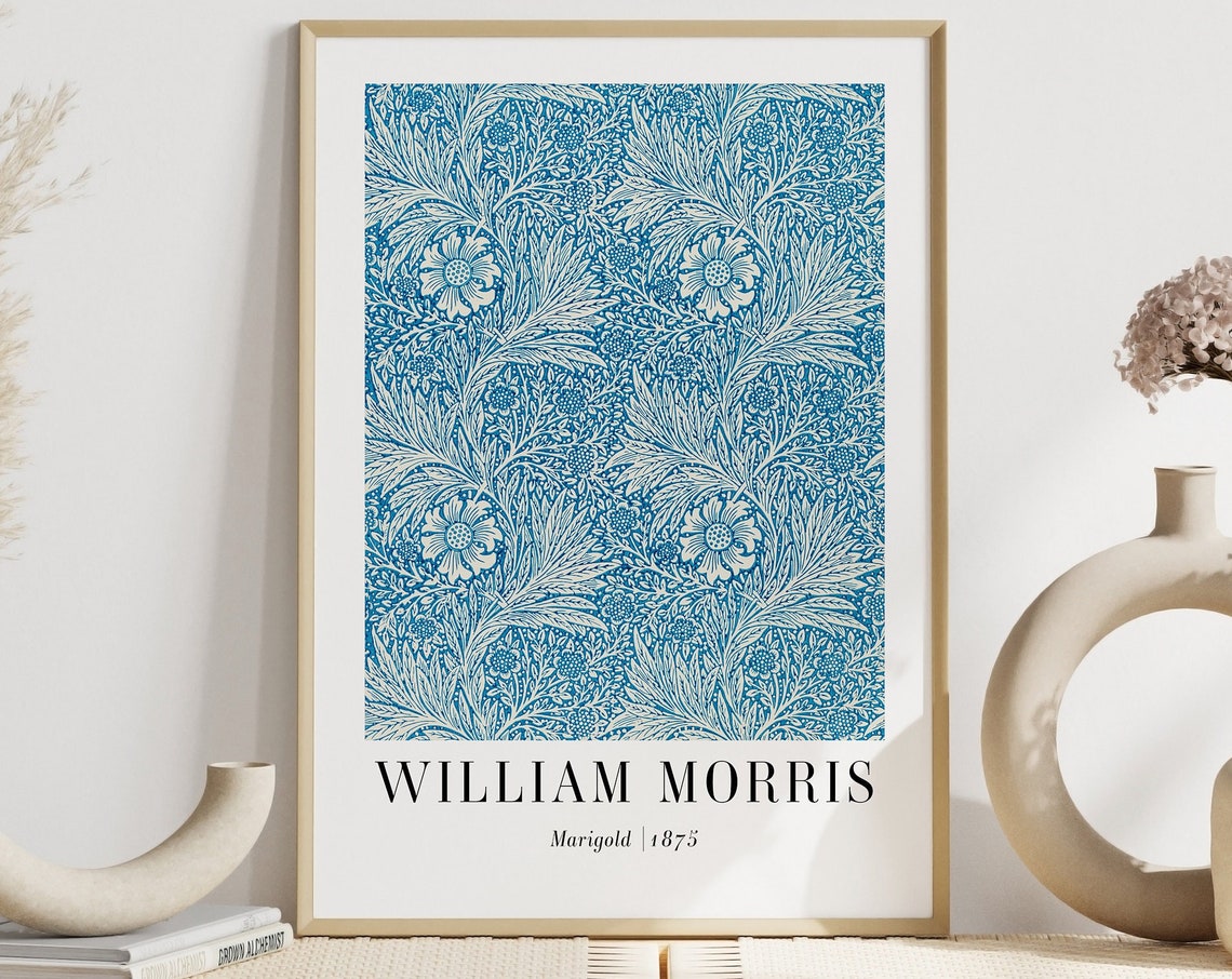 William Morris Marigold 1875 Blue Floral Pattern Art Deco Poster