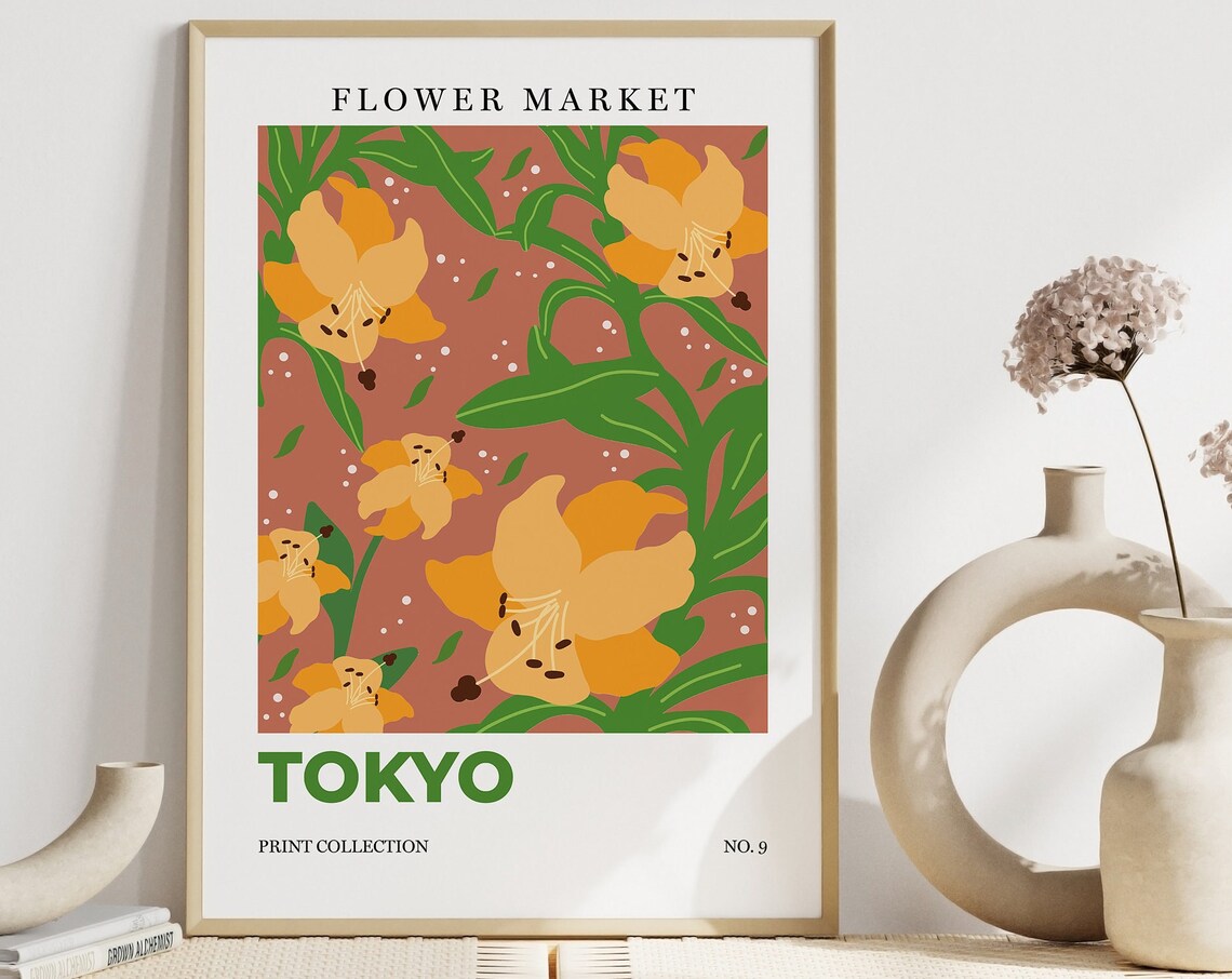 Tokyo Flower Market Yellow Lilies Botanical Retro City Art Poster - Image 7