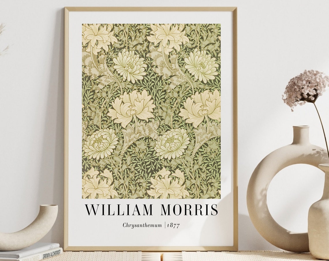 William Morris Chrysanthemum 1877 Green Floral Pattern Art Poster