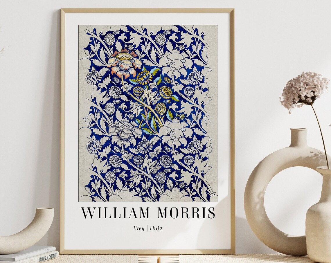 William Morris Wey 1882 Blue Floral Pattern Vintage Art Poster