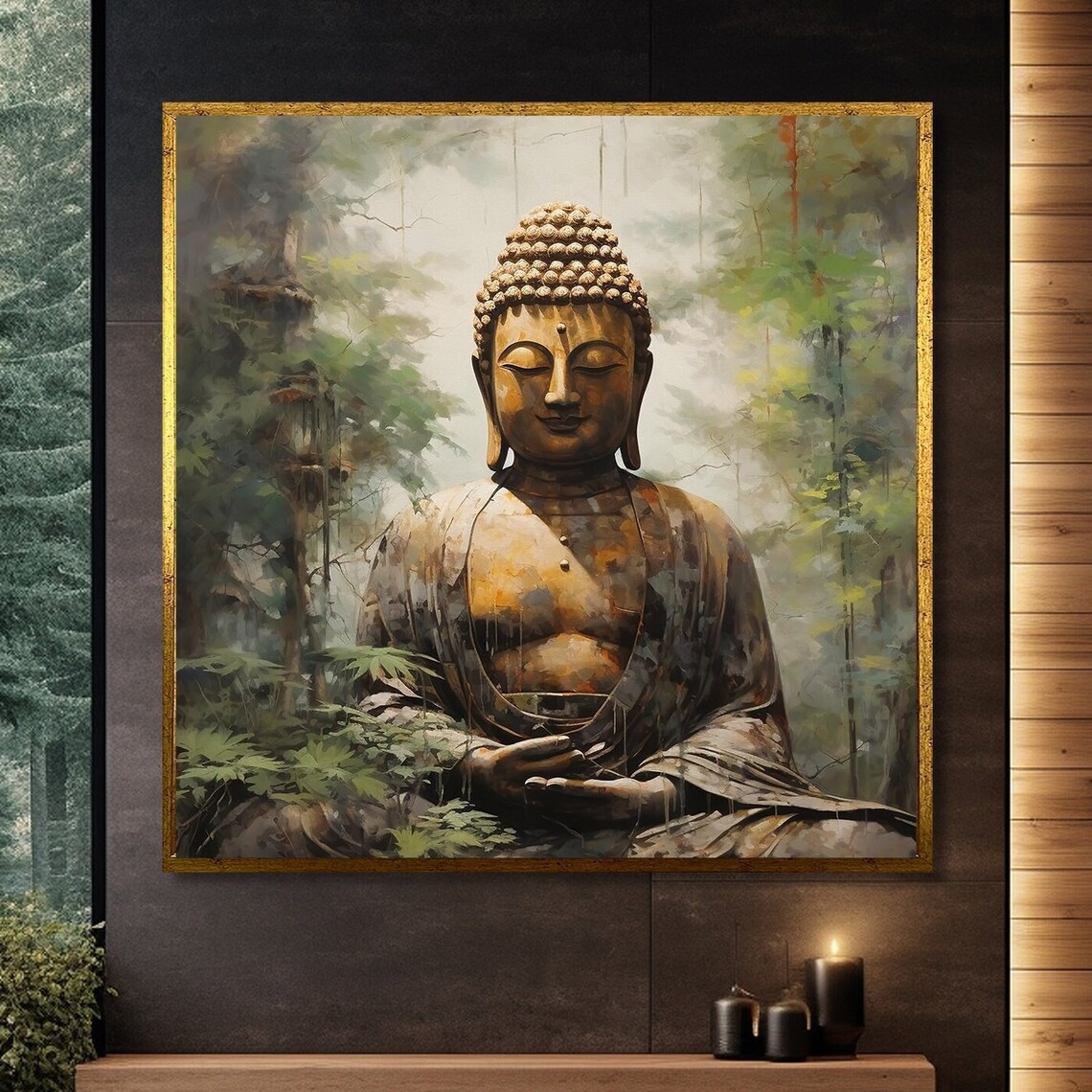 Serene Buddha in Forest, Tranquil Meditation Art
