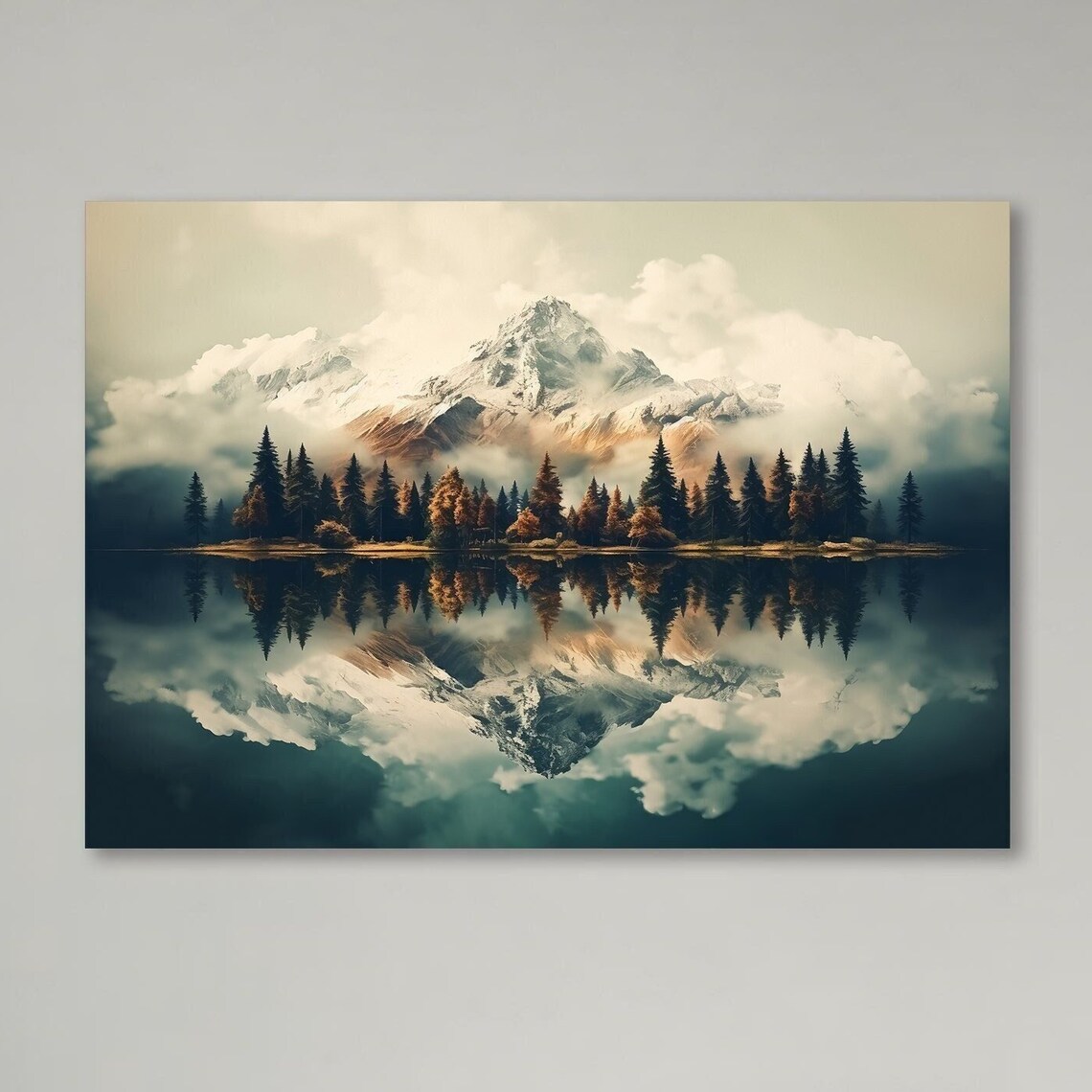 Serene Mountain Reflection, Tranquil Landscape Art Print