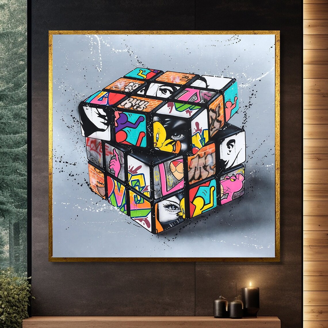 Graffiti Rubiks Cube, Urban Street Art Poster
