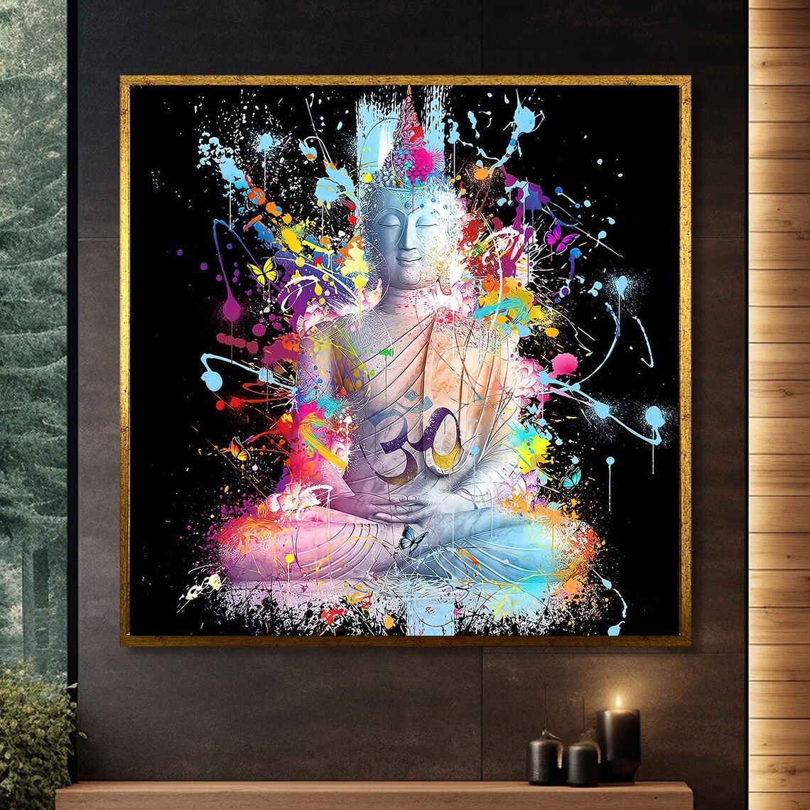 Vibrant Buddha Painting, Om Symbol Meditation Decor