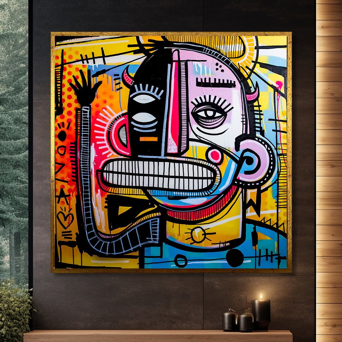 Bold Abstract Face Graffiti Painting, Urban Decor