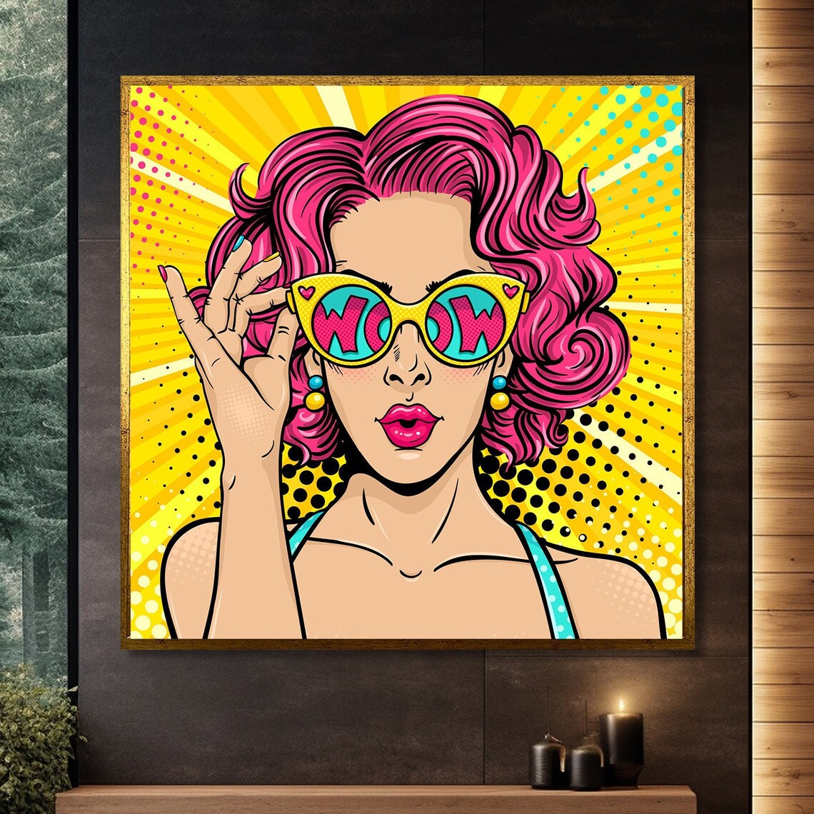 Retro Pop Art Woman, Bright Yellow Fashion Illustration