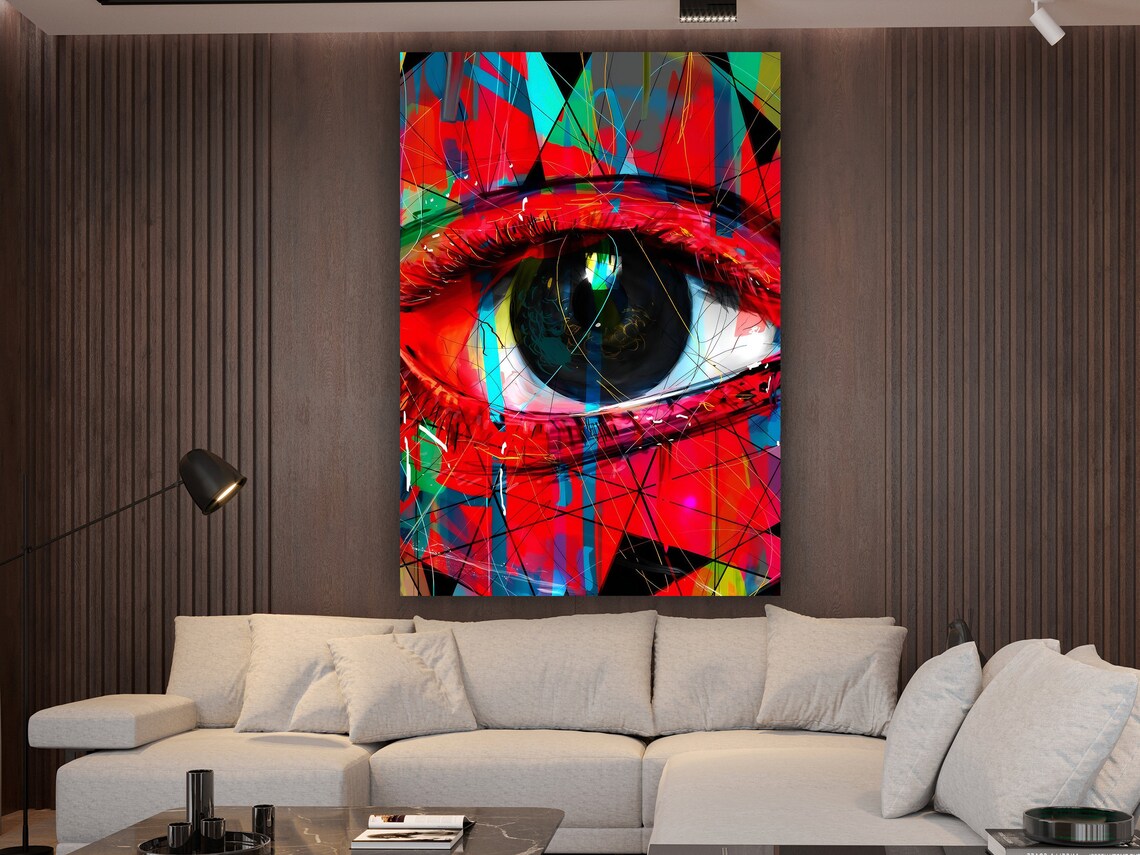 Abstract Red Eye Close Up Neon Graffiti Style Digital Art Wall Poster - Image 2