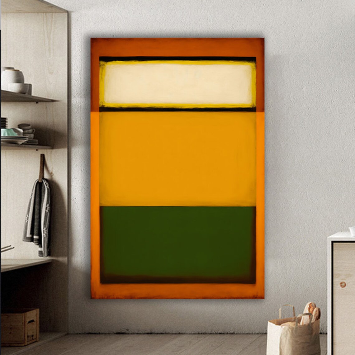 Cream Gold Olive Green Color Field Rothko Style Abstract Poster - Image 3