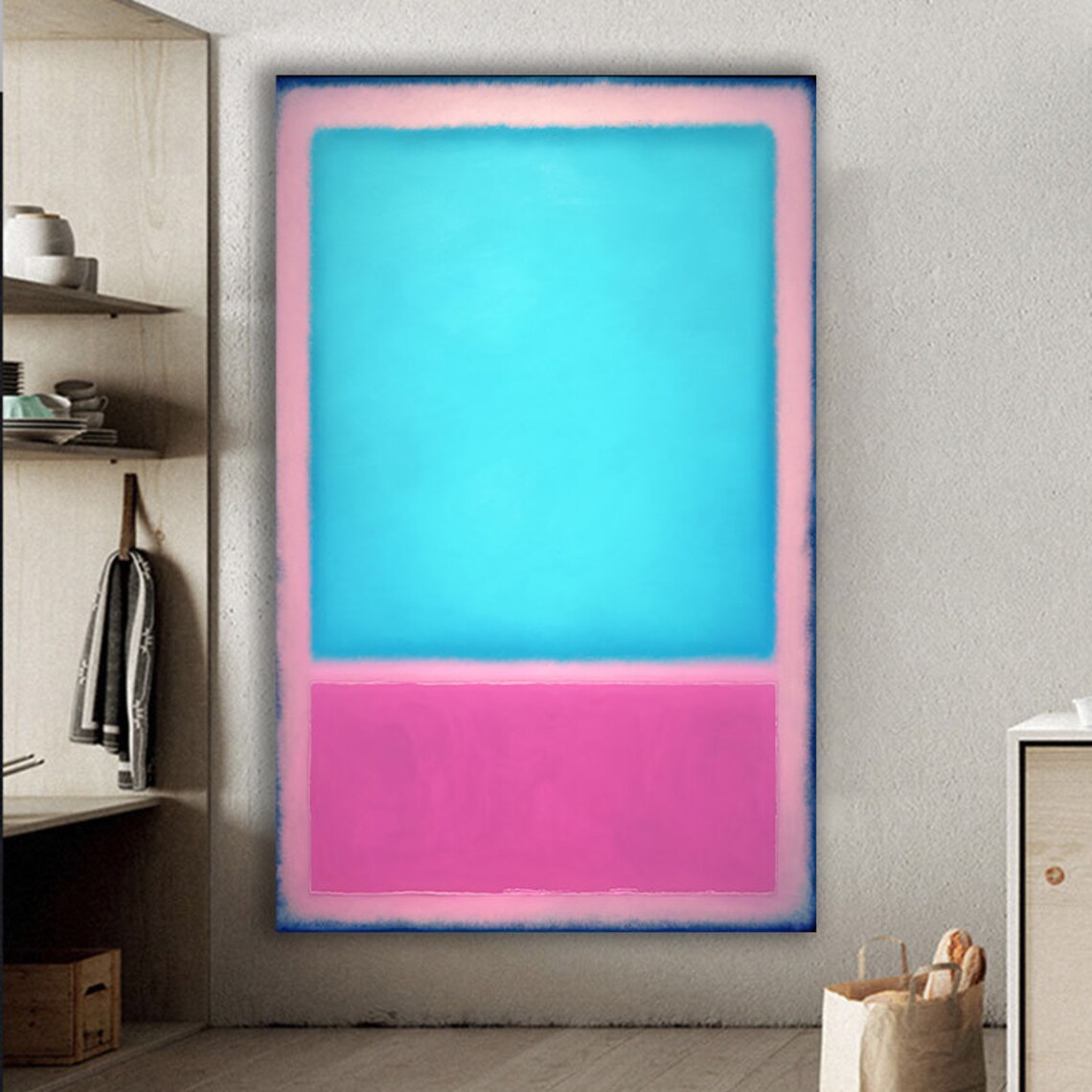 Turquoise Hot Pink Color Field Abstract Rothko Style Wall Poster - Image 2