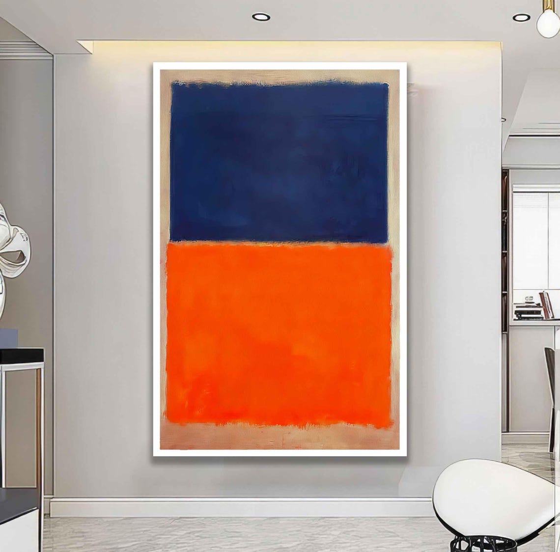 Deep Blue And Bright Orange Rothko Style Color Field Abstract Poster - Image 2