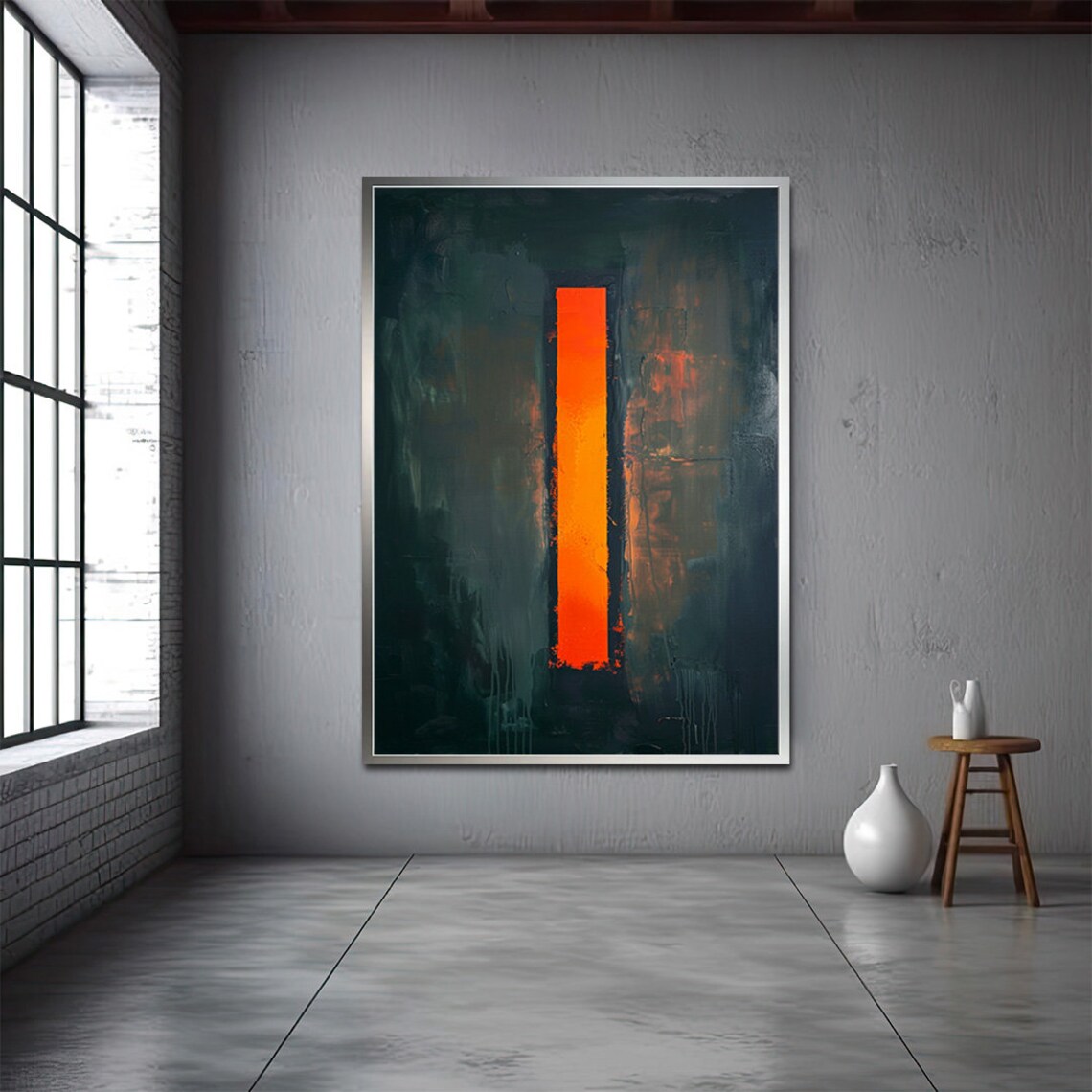 Rothko Style Abstract Orange Doorway Dark Green Color Field Wall Art - Image 3