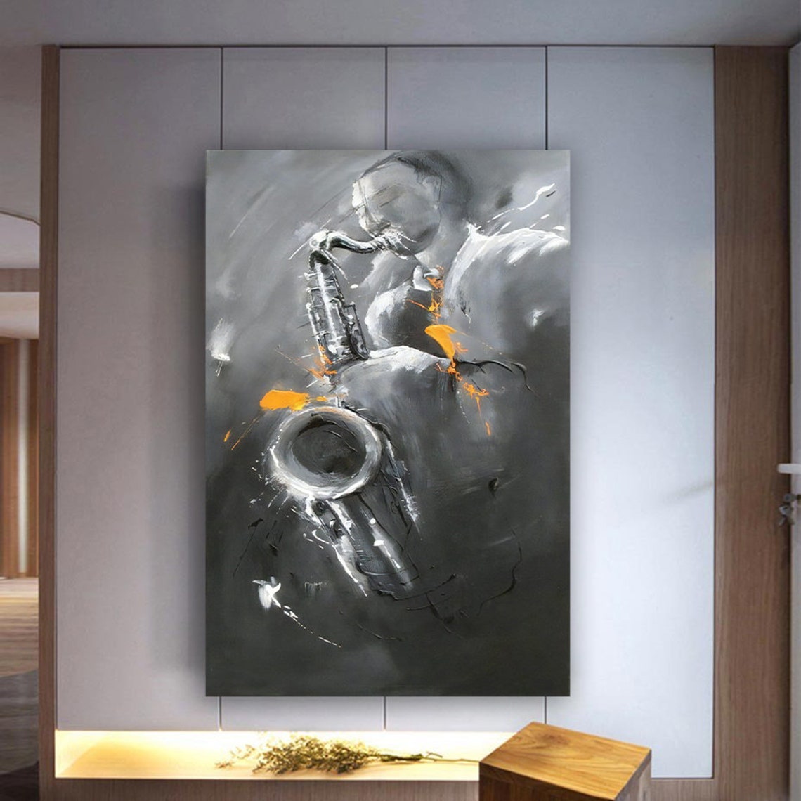 Bold Black White Saxophone Player Painting Jazz Music Art Poster - Image 3
