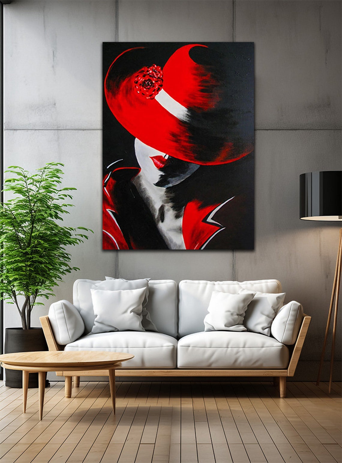 Glamorous Mysterious Woman Red Hat Bold Pop Art Portrait Poster - Image 3