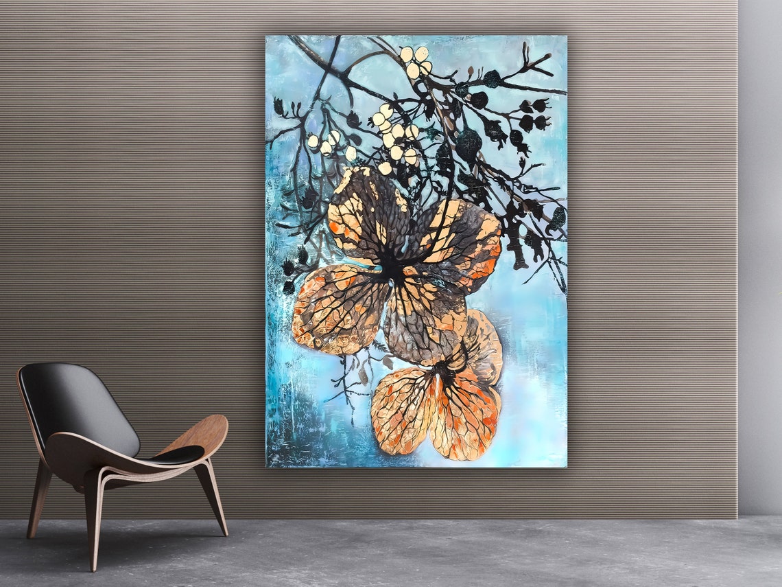 Floral Flower Painting Floral Wall Decoration Floral Decoration Floral Modern Art White Flowers Living Room Art - Image 3