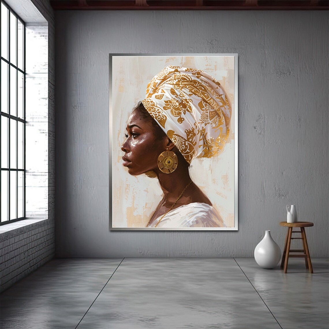 African Woman Gold Headwrap Profile Portrait Modern Art Poster - Image 2