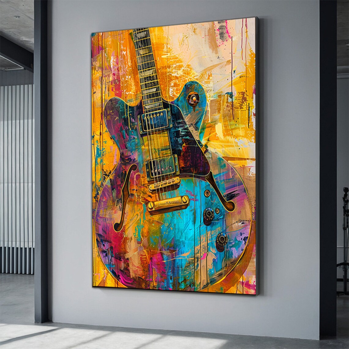 Colorful Electric Guitar Graffiti Music Instrument Painting Poster