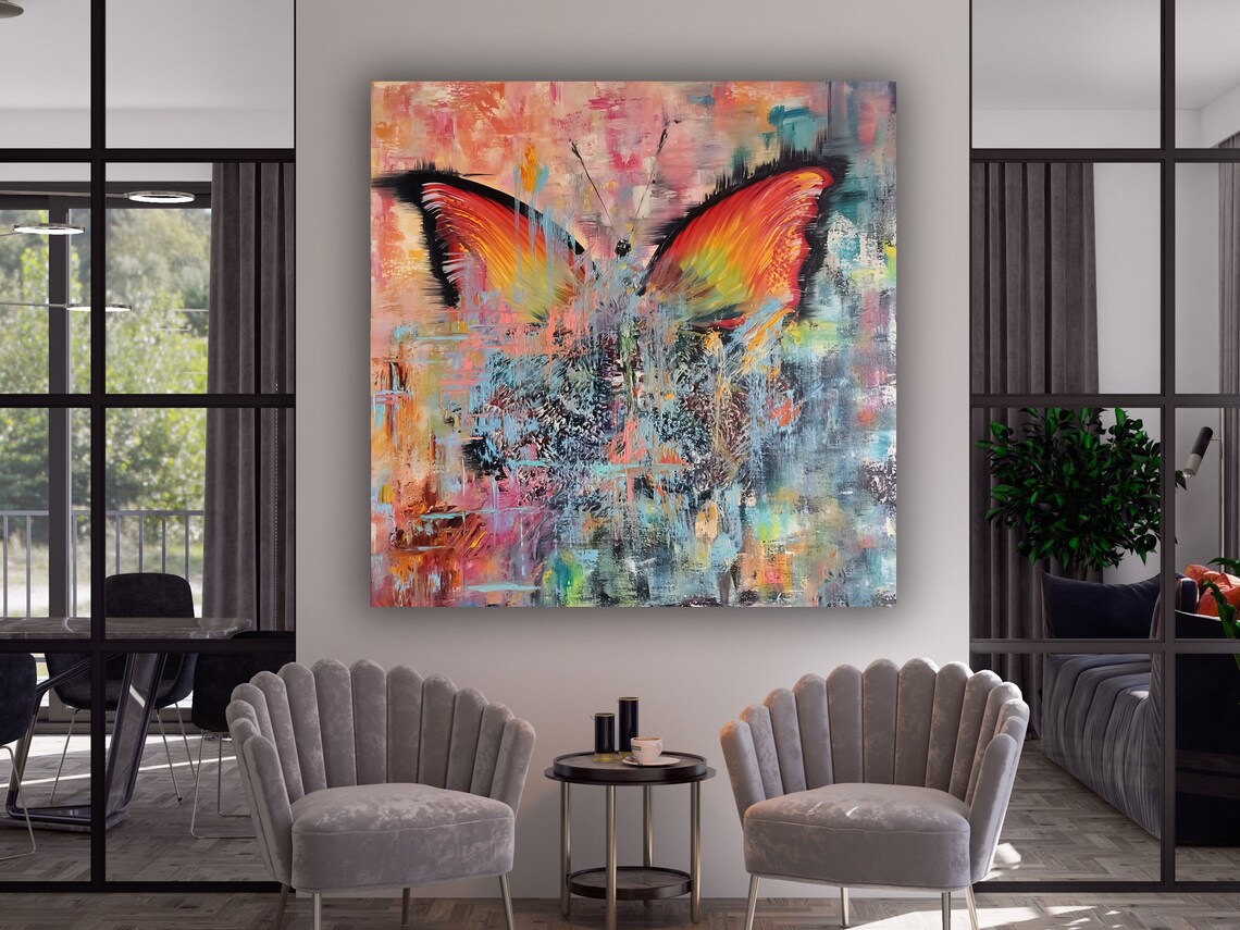 Abstract Butterfly Rainbow Wings Textured Colorful Art Poster - Image 3