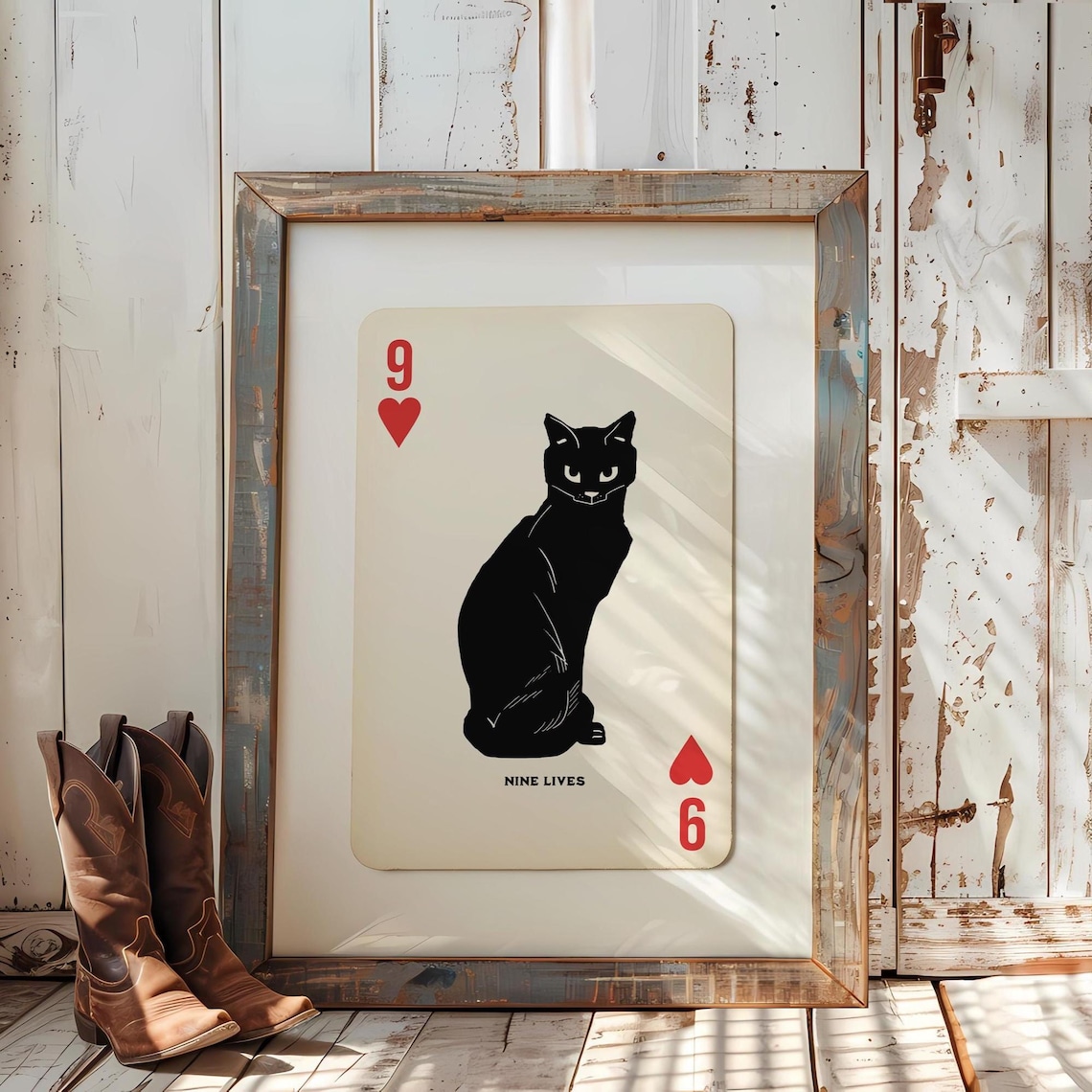 Nine Lives Black Cat, Witchy Halloween Art Print