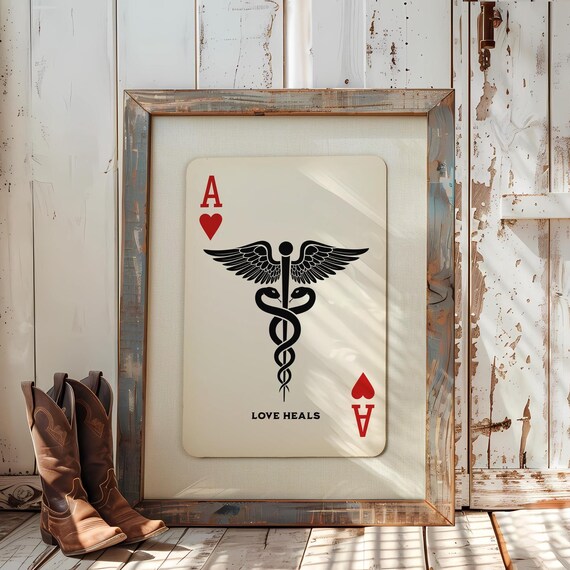 Ace Of Hearts Love Heals Caduceus Art Print