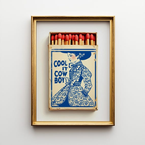 Alt Country Matchbook Print Vintage Rodeo Wall Art Moody Cowboy Decor Cool It Poster For Western Bar Style Nostalgia