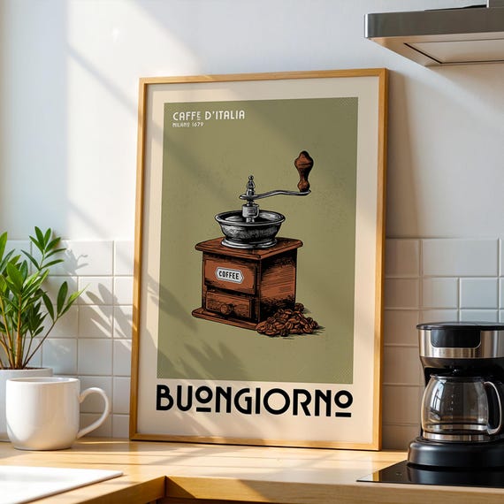 Vintage Coffee Grinder Poster Print, Bar Kitchen Decor