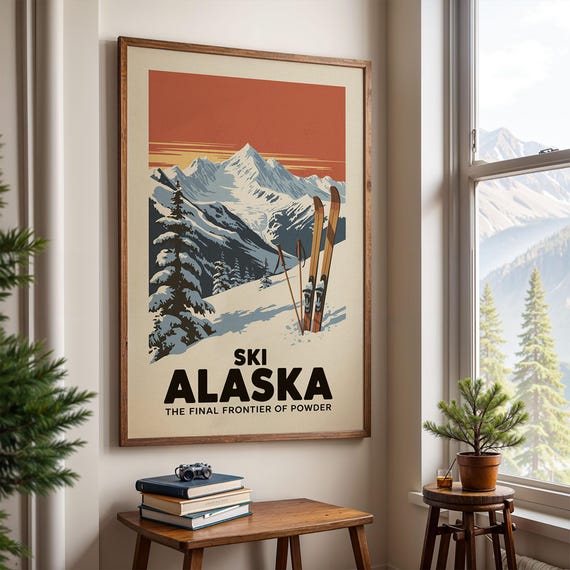 Alaska Ski Poster Retro Apres Print Vintage Wall Art For Lodge Decor