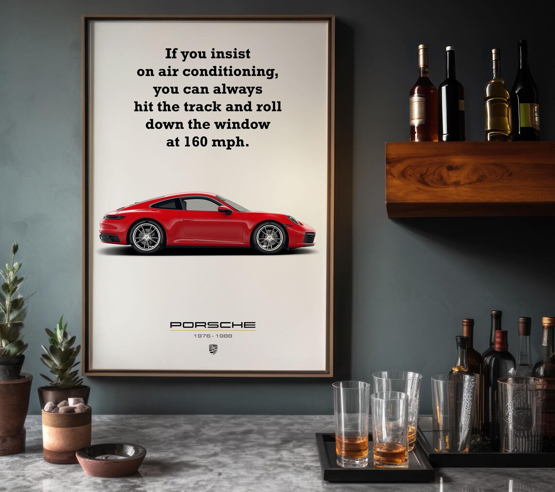 Red Porsche 911 1976-1988 Air Conditioning Track Quote Poster - Image 2
