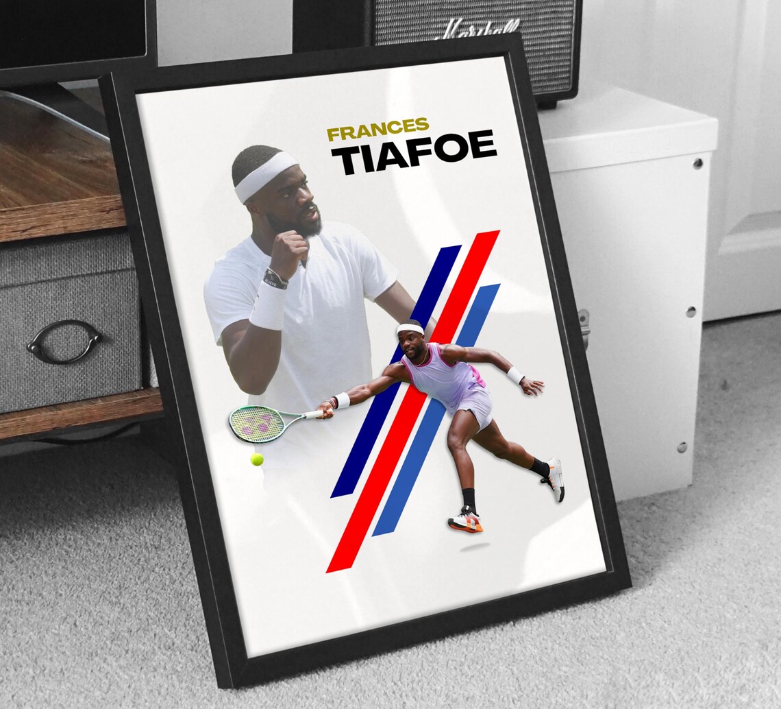 Frances Tiafoe Tennis Action Portrait Bold Stripes Sports Poster - Image 2