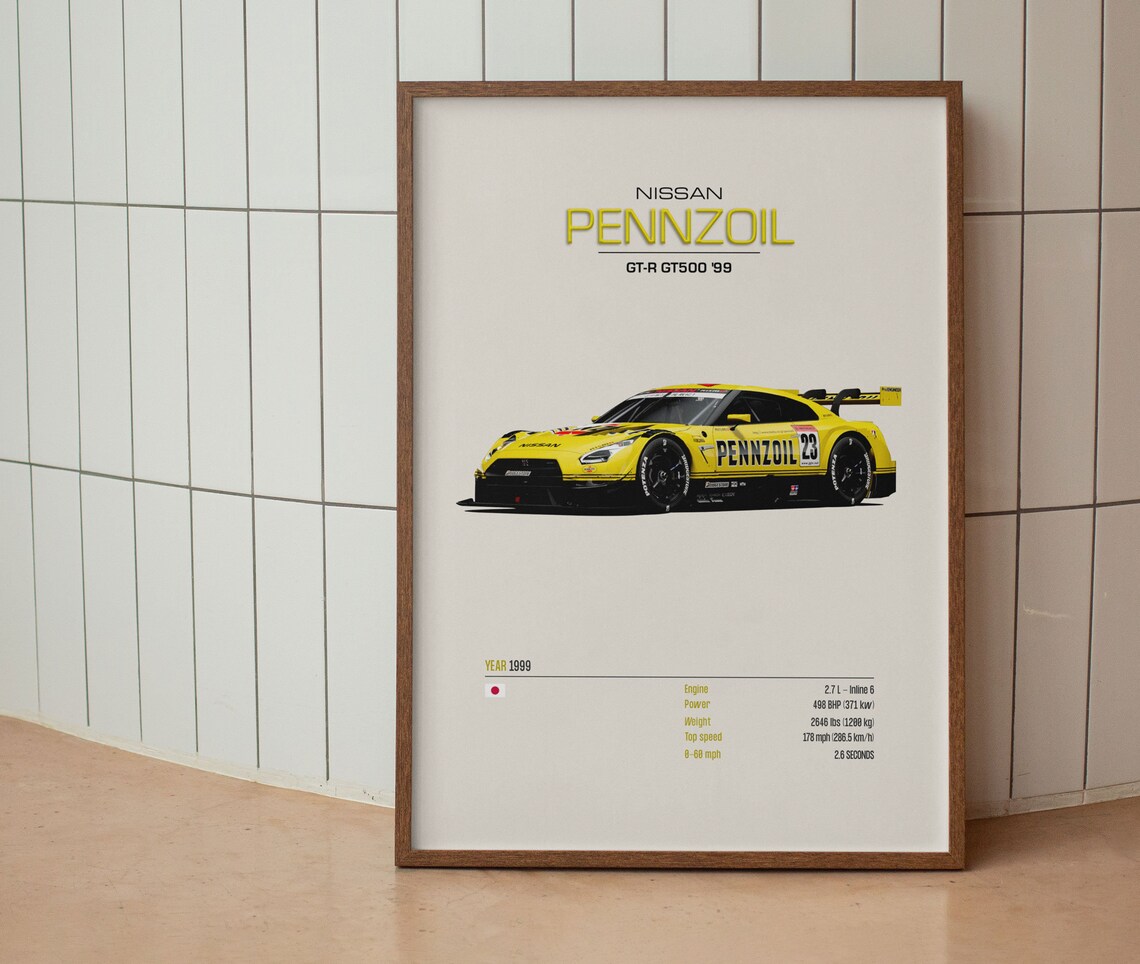 Nissan Pennzoil GT-R GT500 1999 Japanese Race Car Spec Sheet Poster