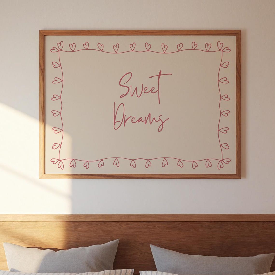 Sweet Dreams Hand Lettered Quote Poster Pink Heart Border Bedroom Art