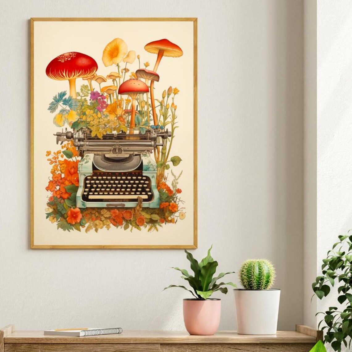 Mushroom Typewriter, Retro Literary Botanical Art Print