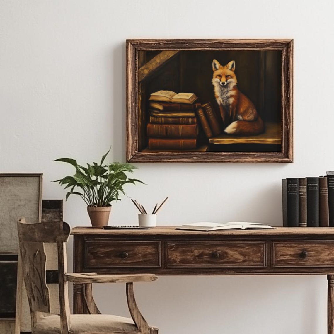 Vintage Books Fox Painting, Dark Academia Art Print - Image 6