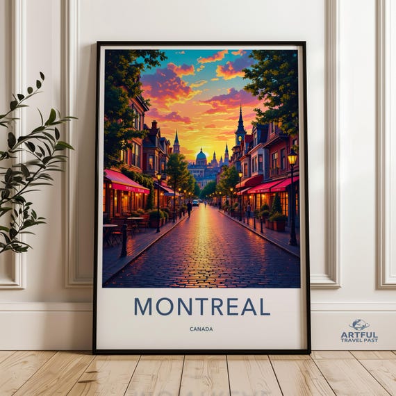 Montreal Cityscape Wall Art Colorful Street Scene Print Modern Home Decor Large Travel Poster Canada Photography Artful