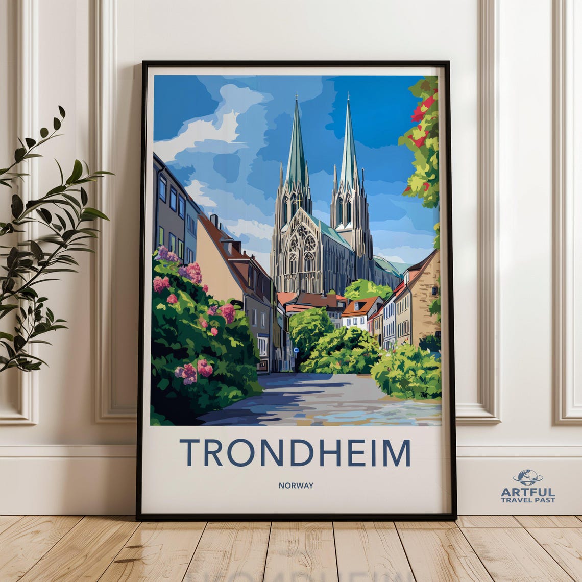 Trondheim Norway Wall Art Print Scandinavian Cityscape Decor Cathedral Artwork Nordic Home Decoration Architectural Poster