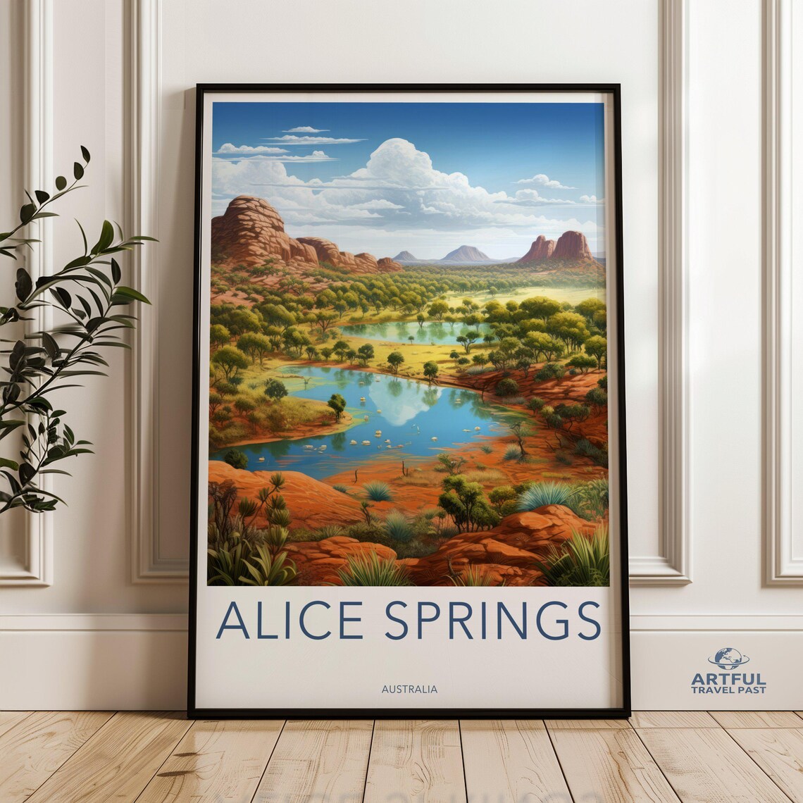 Vintage Alice Springs Australia Travel Poster Red Rock Outback Art
