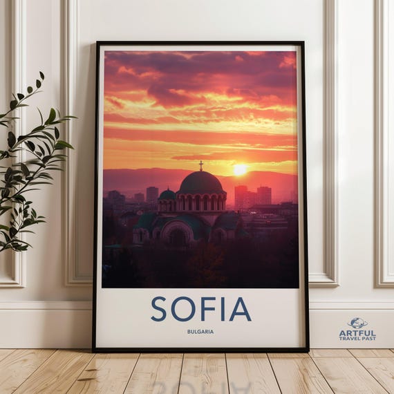 Stunning Sunset Over Sofia Bulgaria Skyline Wall Art Print Cityscape Poster Living Room Decor Travel Photography