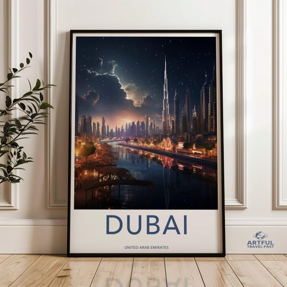 Dubai Framed Poster Stunning Skyline Art Night View Of United Arab Emirates Cityscape Wall Decor
