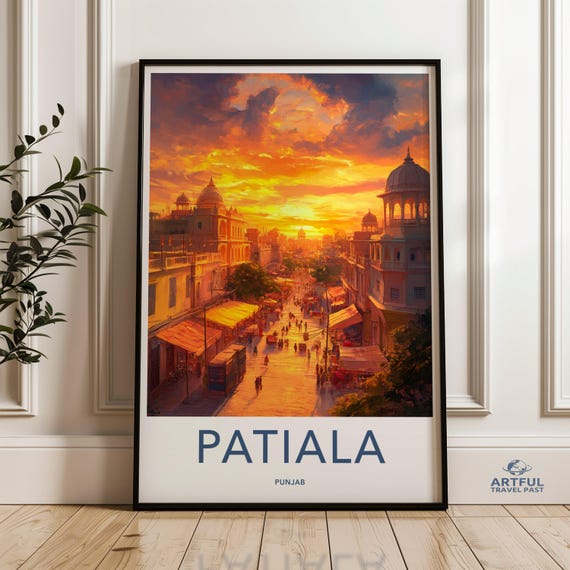 Patiala Punjab Wall Art India Travel Poster Cityscape Painting Vibrant Sunset South Asia Decor City Print Golden Hour
