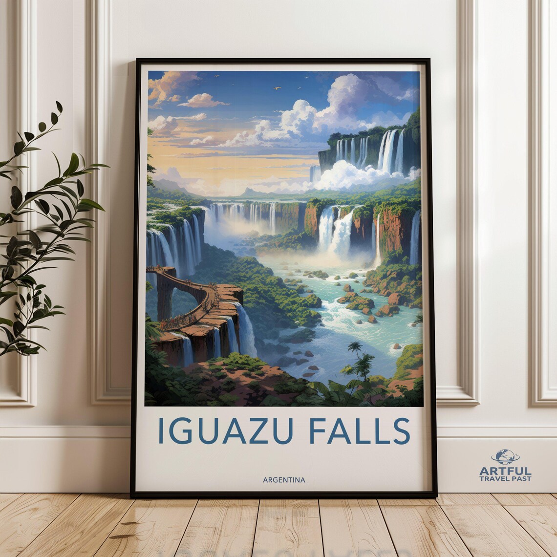 Iguazu Falls Argentina Travel Poster Waterfall Jungle Walkway Art