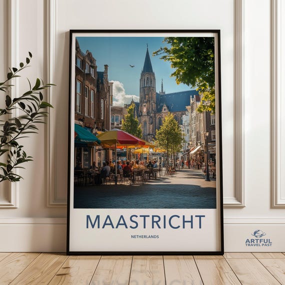 Maastricht Wall Art Print Vintage Travel Poster Netherlands Decor Historic City European Cityscape
