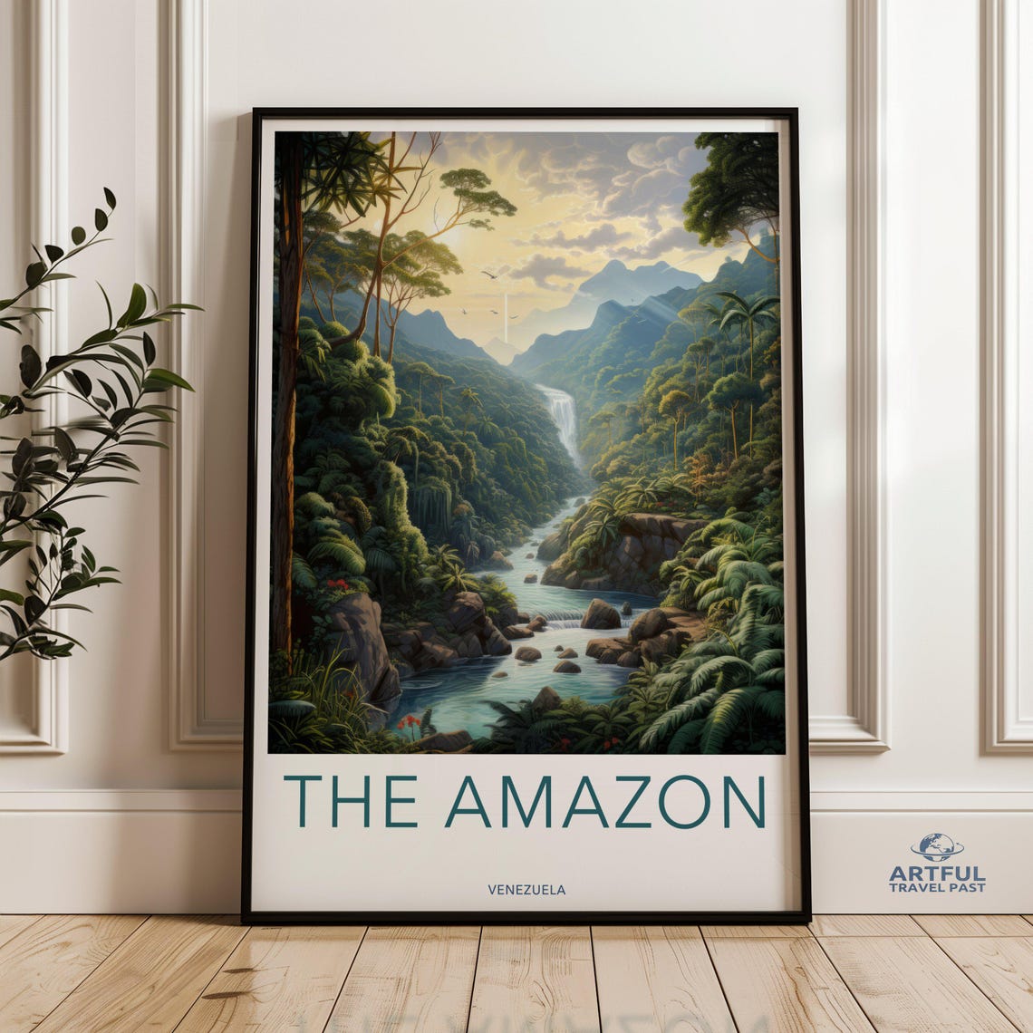 The Amazon Venezuela Rainforest Travel Poster River Waterfall Art