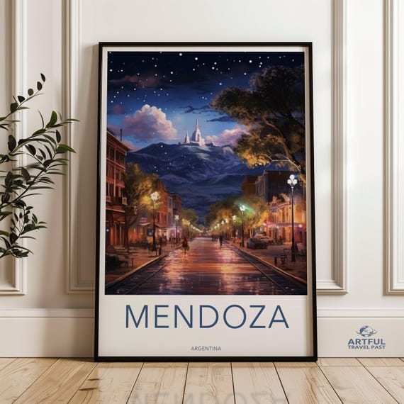 Mendoza Argentina Wall Art Print Scenic Night Street View Andean Mountains Urban Landscape South Culture Home Decor