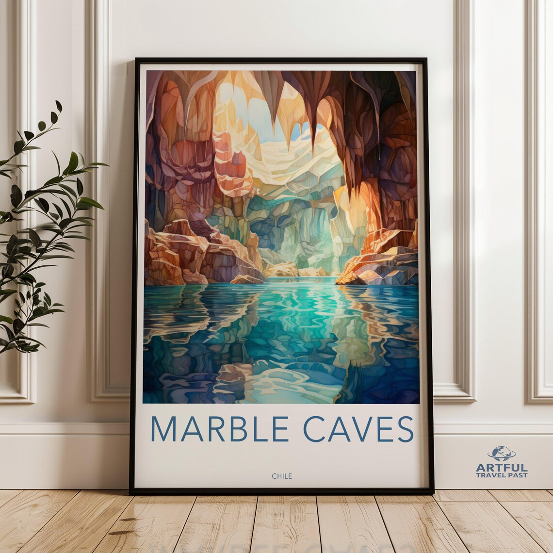 Marble Caves Chile Turquoise Water Colorful Rock Formations Art Poster