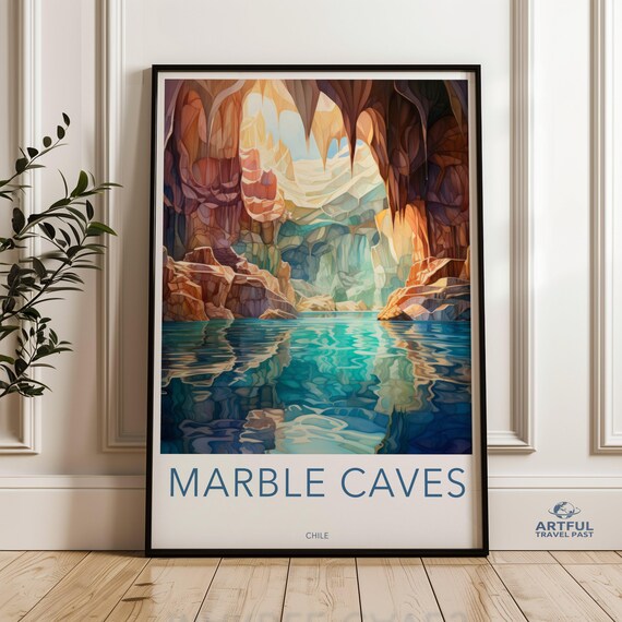 Marble Caves Chile Turquoise Water Colorful Rock Formations Art Poster
