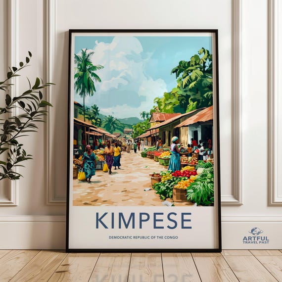 Kimpese Wall Art Democratic Republic Of The Congo Print Colorful Market Scene African Landscape Poster Vibrant Home Decor Travel